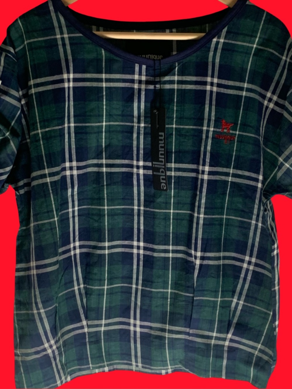 Green & Navy Plaid Short Sleeve Top